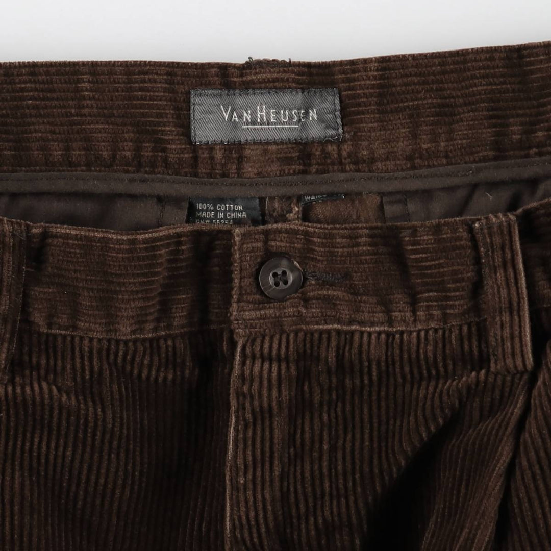 Van Heusen corduroy pants with two pleats, men's size W34 (approx.) cotton brown type Vintage Second Hand