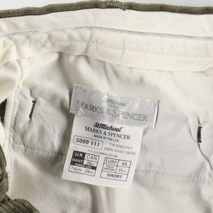 MARKS AND SPENCER ST MICHAEL Corduroy Pants, Made in England, Men's, Size W36 cotton Green type dark green Vintage Second Hand