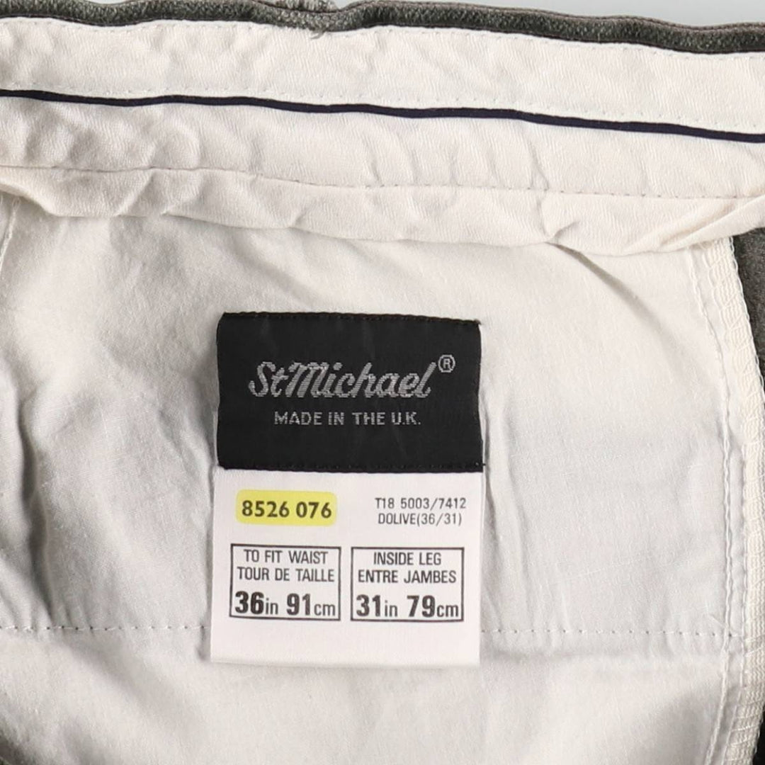 St. Michael corduroy pants, made in England, men's size W36 (approx.). cotton Khaki type sage green Vintage Second Hand