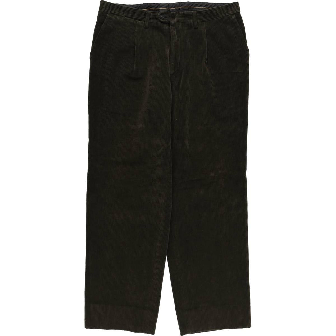 PAUL AND BENSON Wide-wale corduroy pants with one pleat, men's size W37 (approx.) cotton Khaki type sage green Vintage Second Hand
