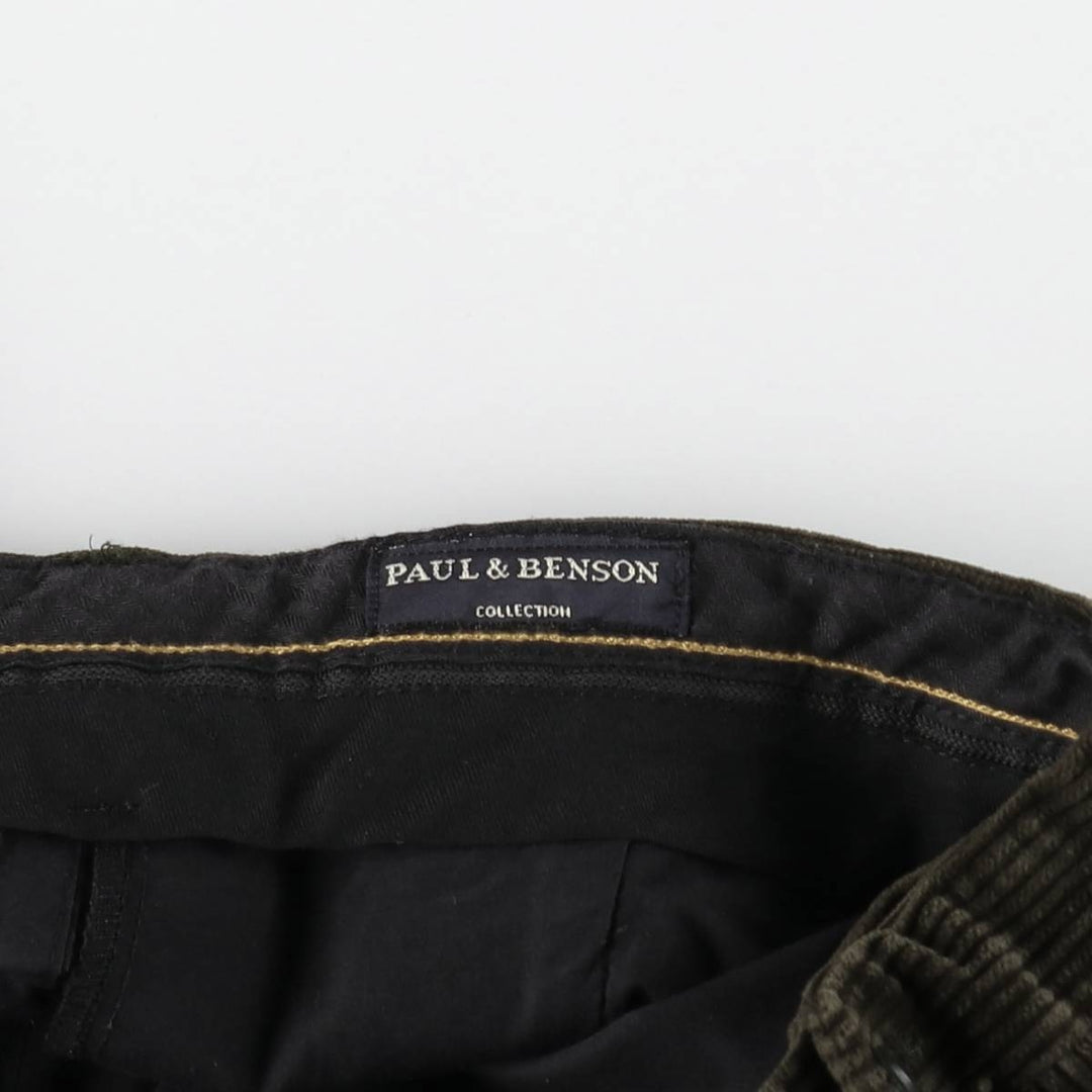 PAUL AND BENSON Wide-wale corduroy pants with one pleat, men's size W37 (approx.) cotton Khaki type sage green Vintage Second Hand
