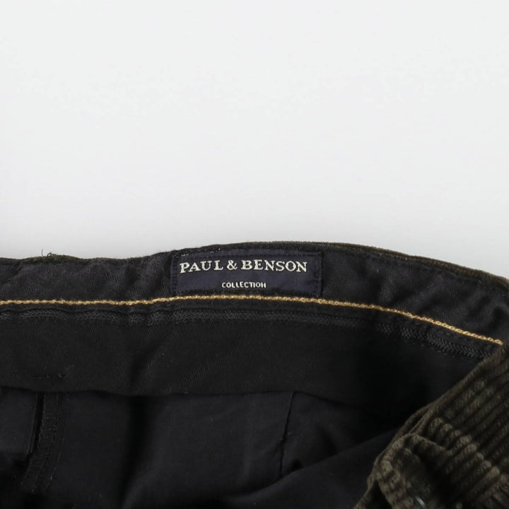 PAUL AND BENSON Wide-wale corduroy pants with one pleat, men's size W37 (approx.) cotton Khaki type sage green Vintage Second Hand
