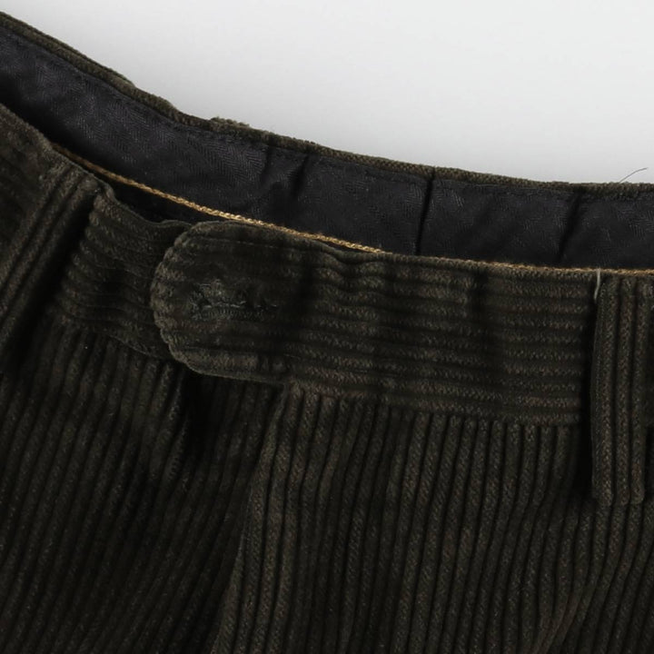 PAUL AND BENSON Wide-wale corduroy pants with one pleat, men's size W37 (approx.) cotton Khaki type sage green Vintage Second Hand