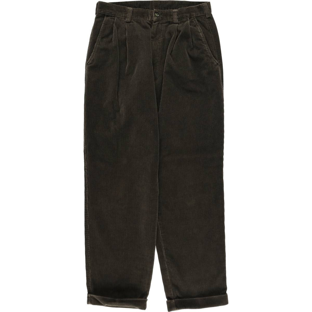 MARKS AND SPENCER ST MICHAEL Two-Pleat Corduroy Pants, Men's Size W31 (approx.) cotton Khaki type sage green Vintage Second Hand
