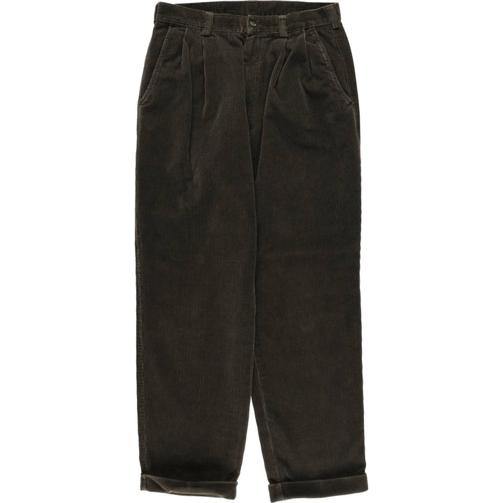 MARKS AND SPENCER ST MICHAEL Two-Pleat Corduroy Pants, Men's Size W31 (approx.) cotton Khaki type sage green Vintage Second Hand