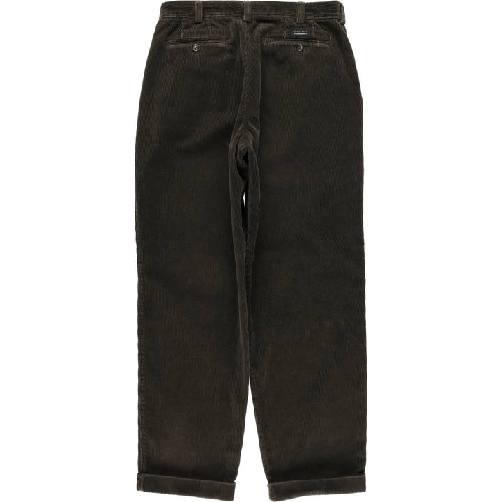 MARKS AND SPENCER ST MICHAEL Two-Pleat Corduroy Pants, Men's Size W31 (approx.) cotton Khaki type sage green Vintage Second Hand