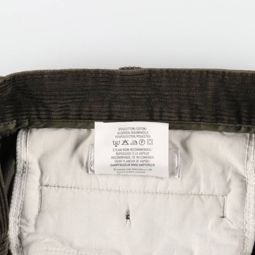 MARKS AND SPENCER ST MICHAEL Two-Pleat Corduroy Pants, Men's Size W31 (approx.) cotton Khaki type sage green Vintage Second Hand