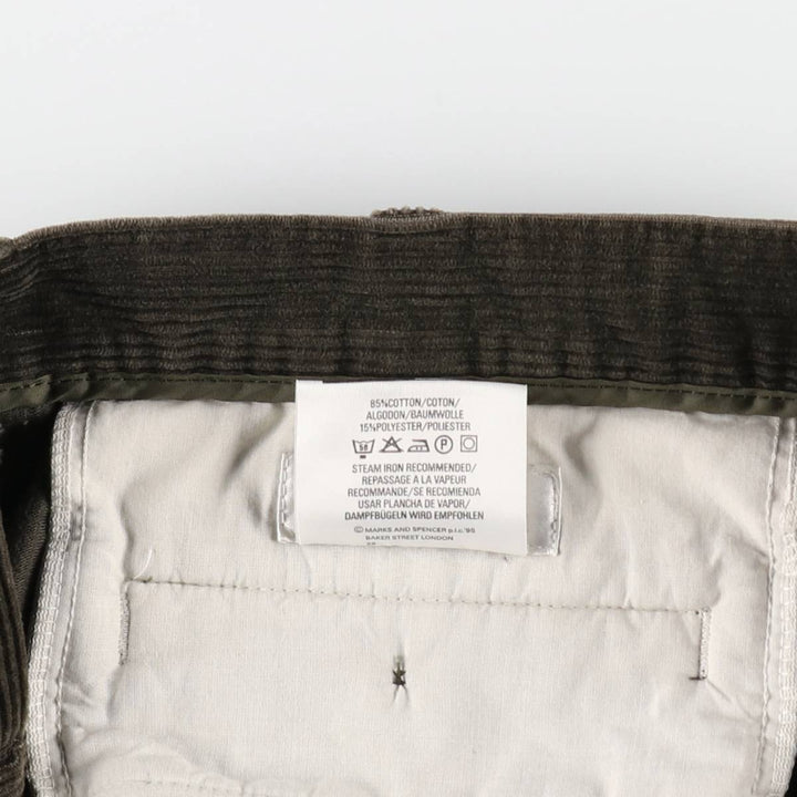 MARKS AND SPENCER ST MICHAEL Two-Pleat Corduroy Pants, Men's Size W31 (approx.) cotton Khaki type sage green Vintage Second Hand