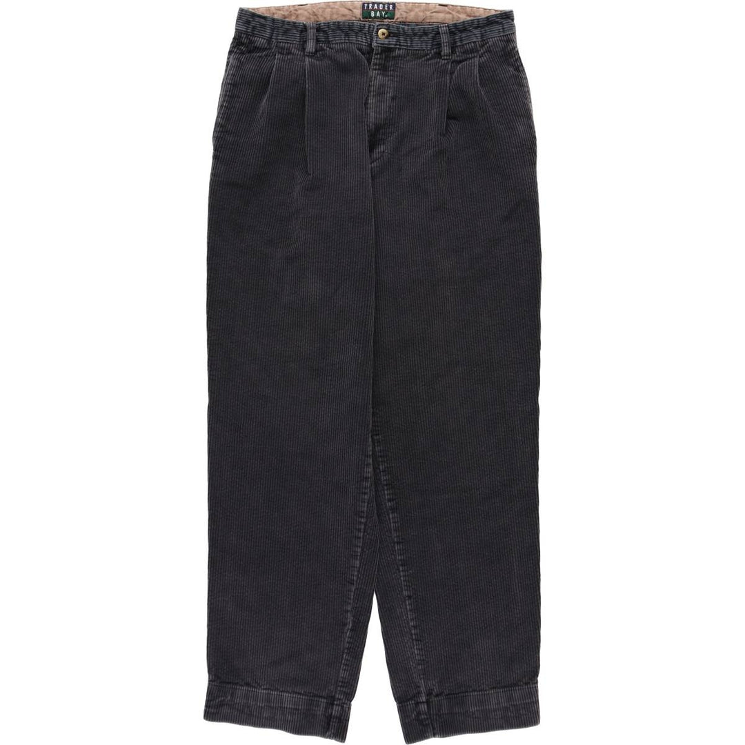 TRADER BAY Two-Pleat Wide-Wale Corduroy Pants, Men's Size W32 (approx.) cotton Charcoal Vintage Second Hand