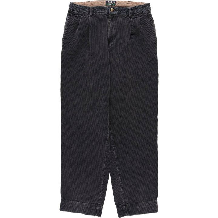 TRADER BAY Two-Pleat Wide-Wale Corduroy Pants, Men's Size W32 (approx.) cotton Charcoal Vintage Second Hand