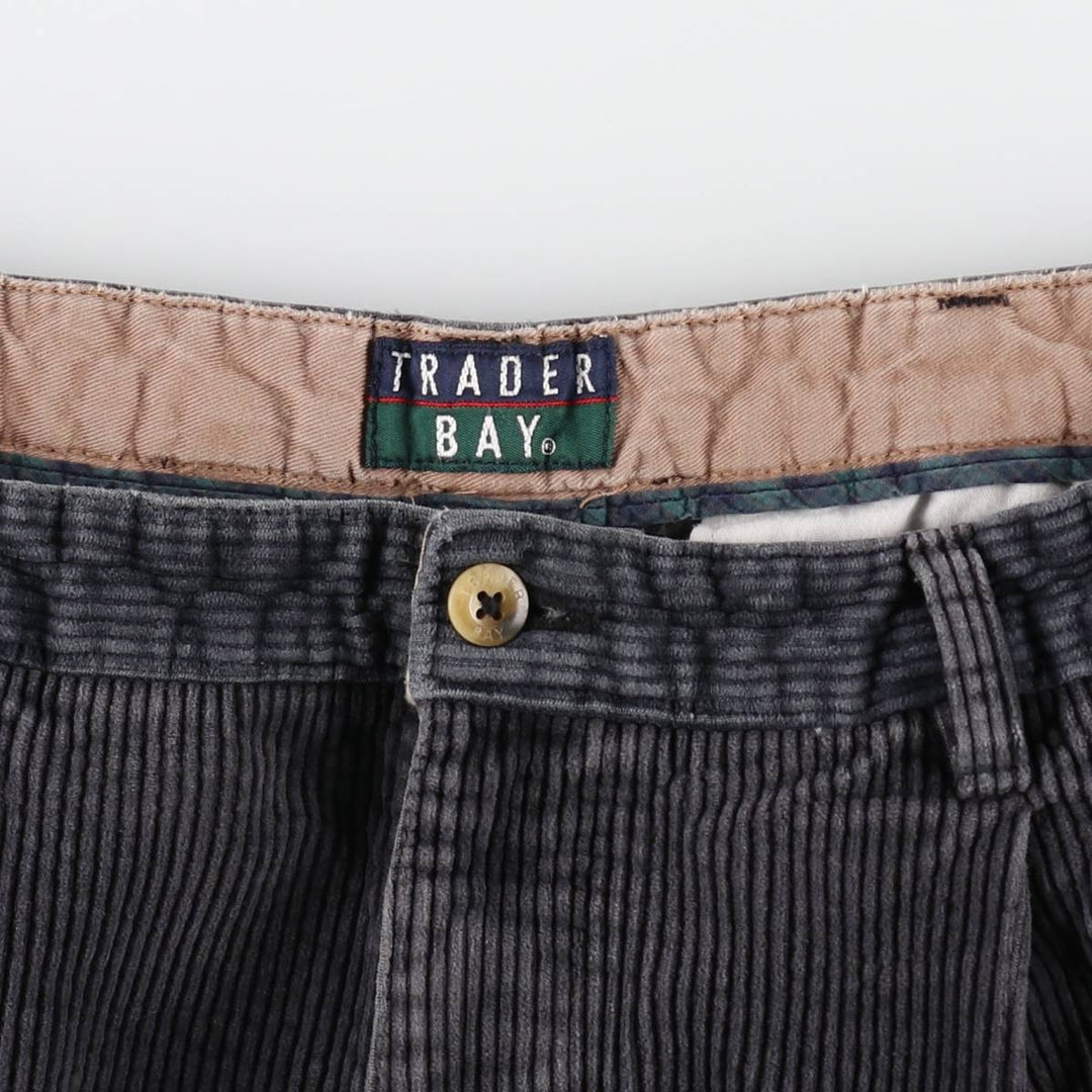 TRADER BAY Two-Pleat Wide-Wale Corduroy Pants, Men's Size W32 (approx.) cotton Charcoal Vintage Second Hand