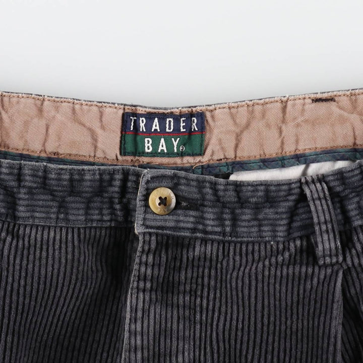 TRADER BAY Two-Pleat Wide-Wale Corduroy Pants, Men's Size W32 (approx.) cotton Charcoal Vintage Second Hand