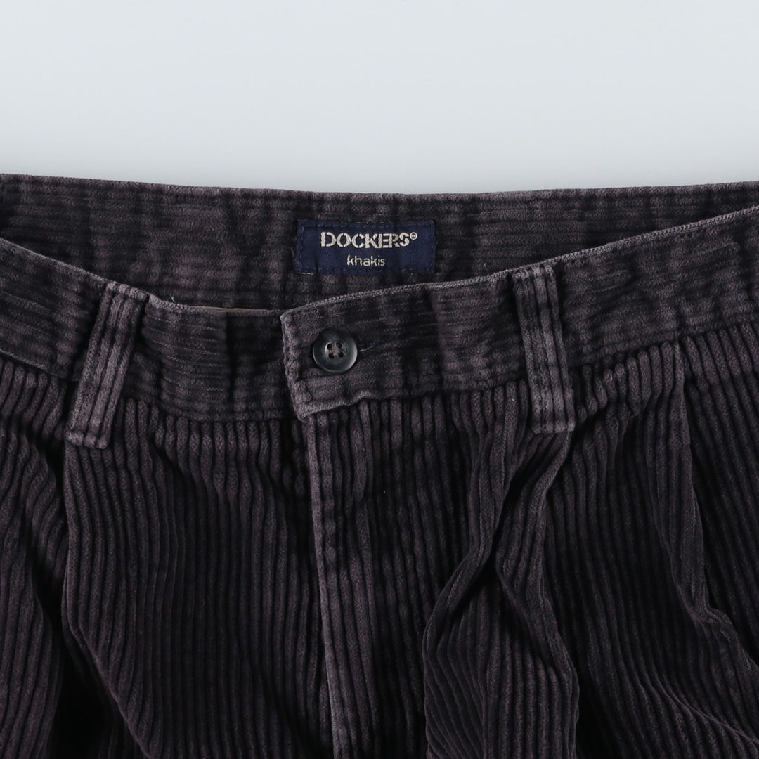 90'S Dockers khakis two-pleat corduroy pants, men's size W32 equivalent, vintage. cotton Charcoal Vintage Second Hand