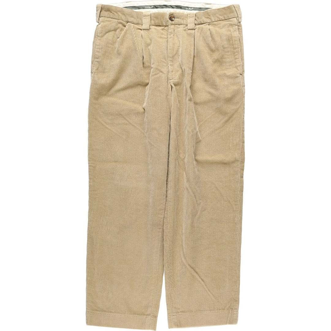 90s-00'S LLBean Classic Fit Two-Pleat Corduroy Pants, Men's Size W37 (approx.) cotton Beige type Vintage Second Hand