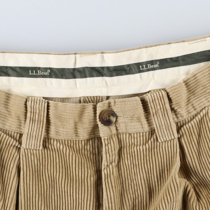 90s-00'S LLBean Classic Fit Two-Pleat Corduroy Pants, Men's Size W37 (approx.) cotton Beige type Vintage Second Hand