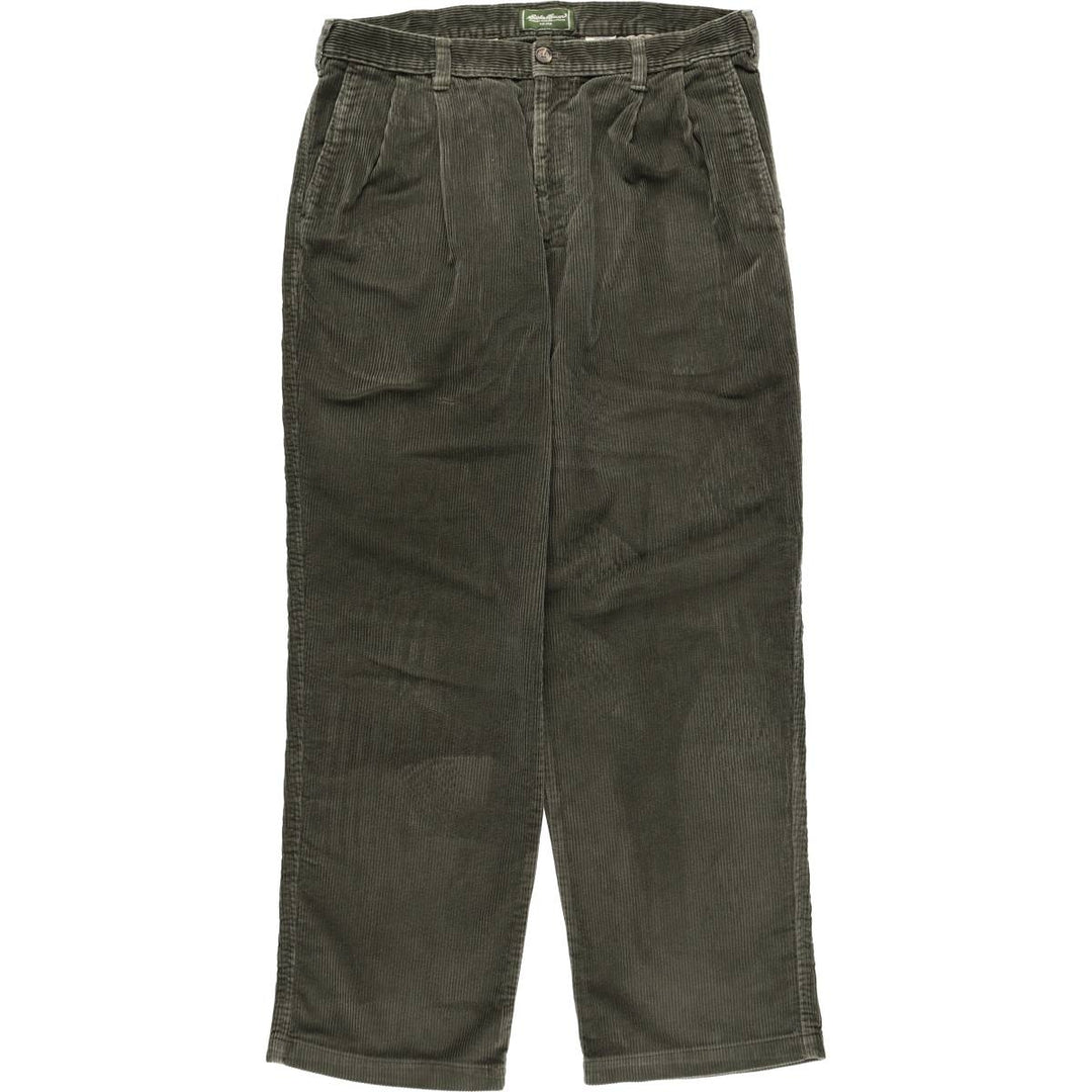 Eddie Bauer Two-Puck Wide-Rib Corduroy Pants, Men's Size 37 cotton green type Vintage Second Hand