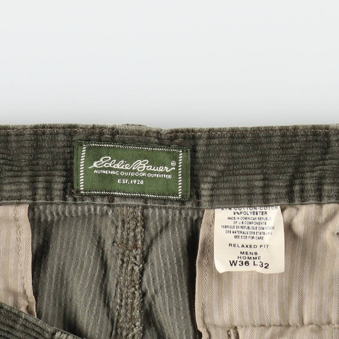 Eddie Bauer Two-Puck Wide-Rib Corduroy Pants, Men's Size 37 cotton green type Vintage Second Hand