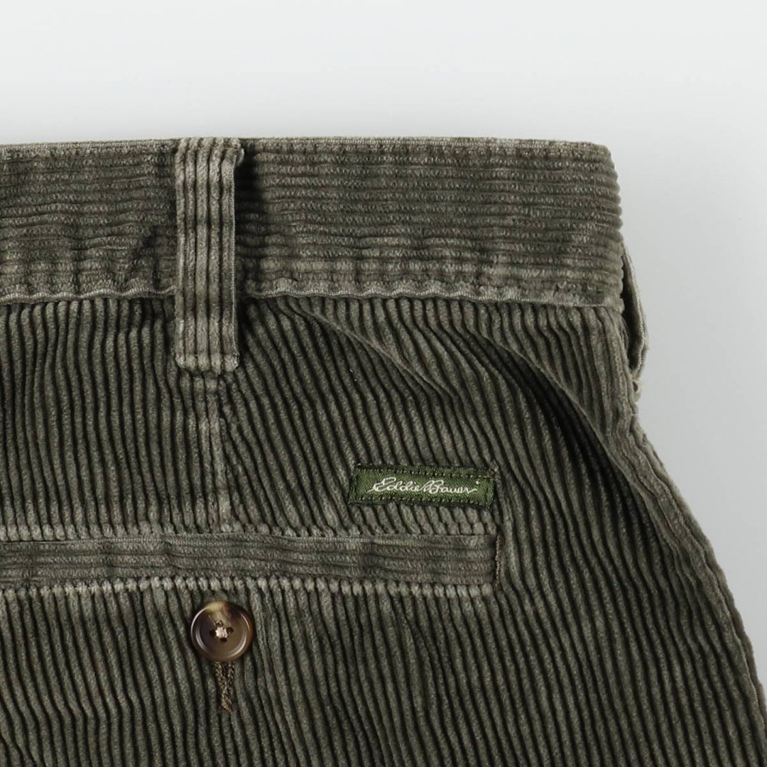 Eddie Bauer Two-Puck Wide-Rib Corduroy Pants, Men's Size 37 cotton green type Vintage Second Hand