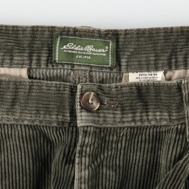 Eddie Bauer Two-Puck Wide-Rib Corduroy Pants, Men's Size 37 cotton green type Vintage Second Hand
