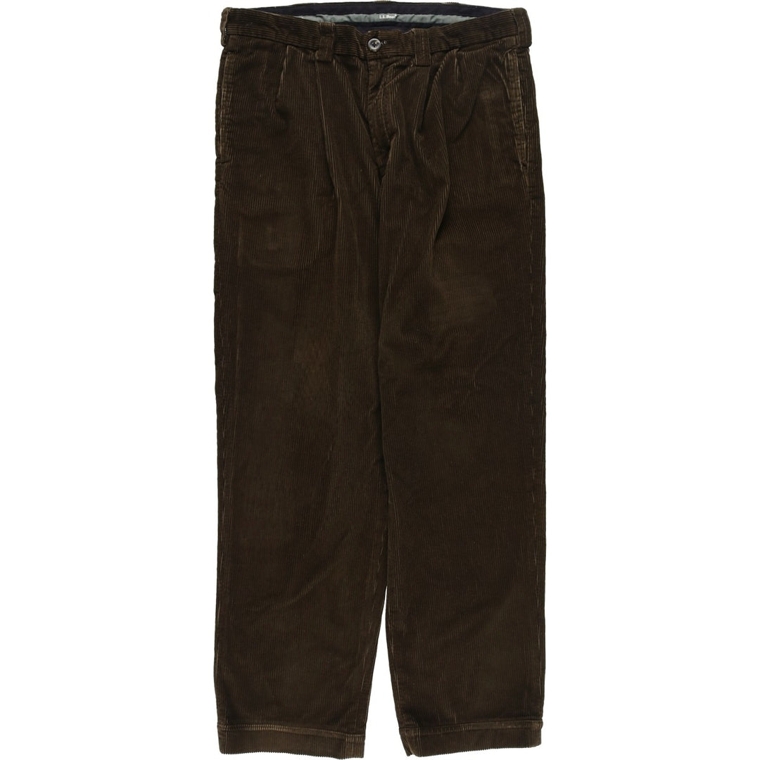 90s-00'S LLBean Two-Pleat Corduroy Pants, Men's Size W35 (approx.), Vintage cotton Khaki type Vintage Second Hand