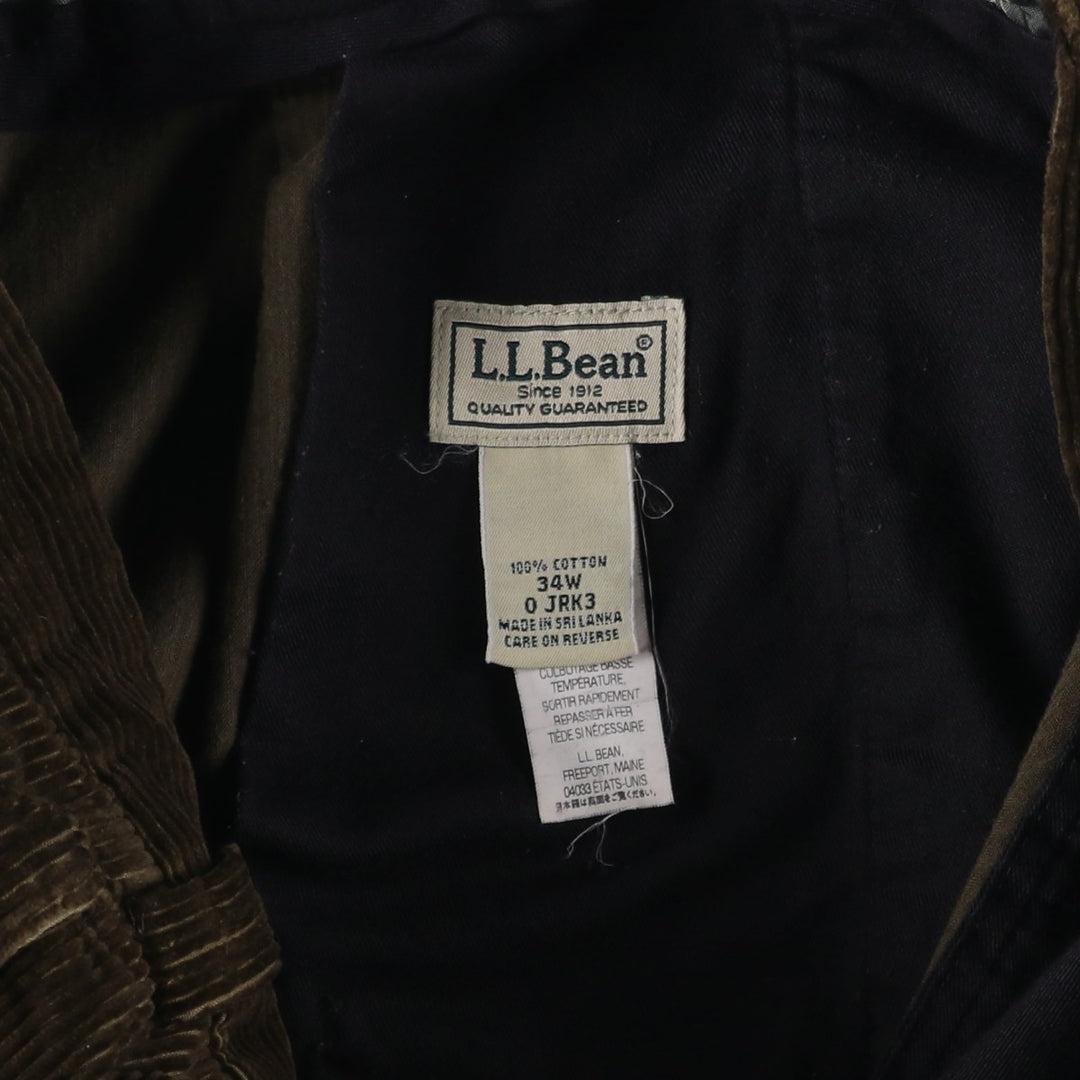 90s-00'S LLBean Two-Pleat Corduroy Pants, Men's Size W35 (approx.), Vintage cotton Khaki type Vintage Second Hand