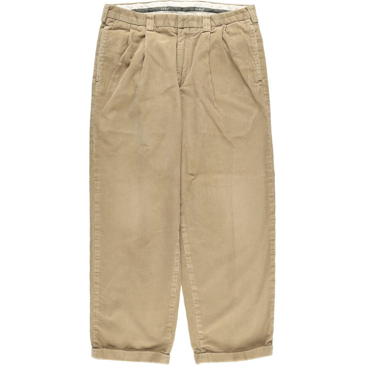 LLBean corduroy pants for men, size W34 (approx.), wide wale, two pleats. cotton Beige type Vintage Second Hand