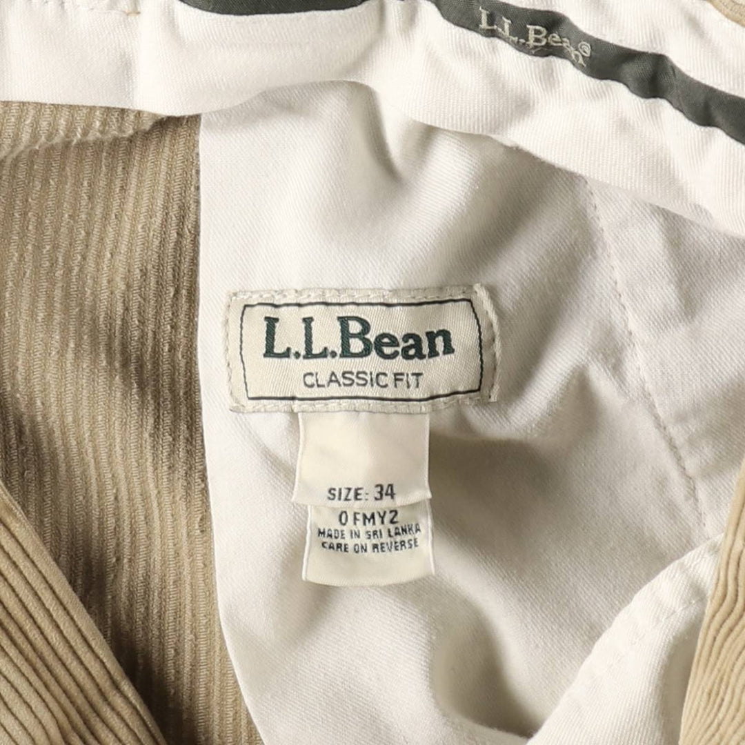 LLBean corduroy pants for men, size W34 (approx.), wide wale, two pleats. cotton Beige type Vintage Second Hand