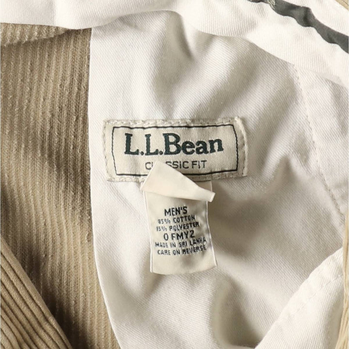 LLBean corduroy pants for men, size W34 (approx.), wide wale, two pleats. cotton Beige type Vintage Second Hand
