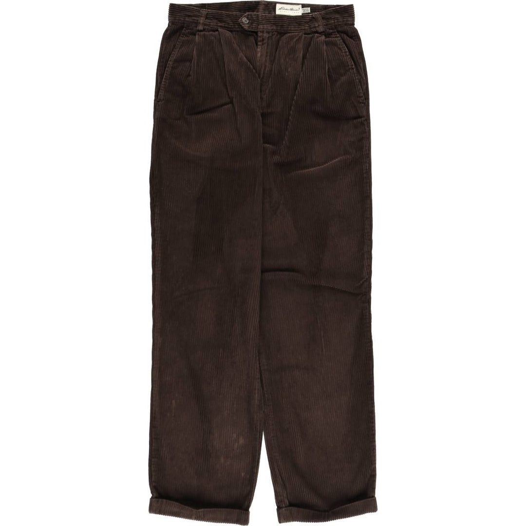 Eddie Bauer two-pleat wide-wale corduroy pants, men's size W33 (approx.) cotton brown type Vintage Second Hand