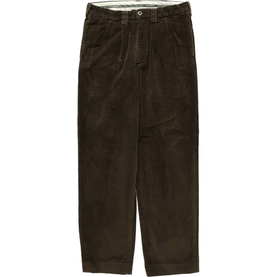 LLBean wide-wale corduroy pants with two pleats, men's size W33 (approx.) cotton Khaki type brown Vintage Second Hand