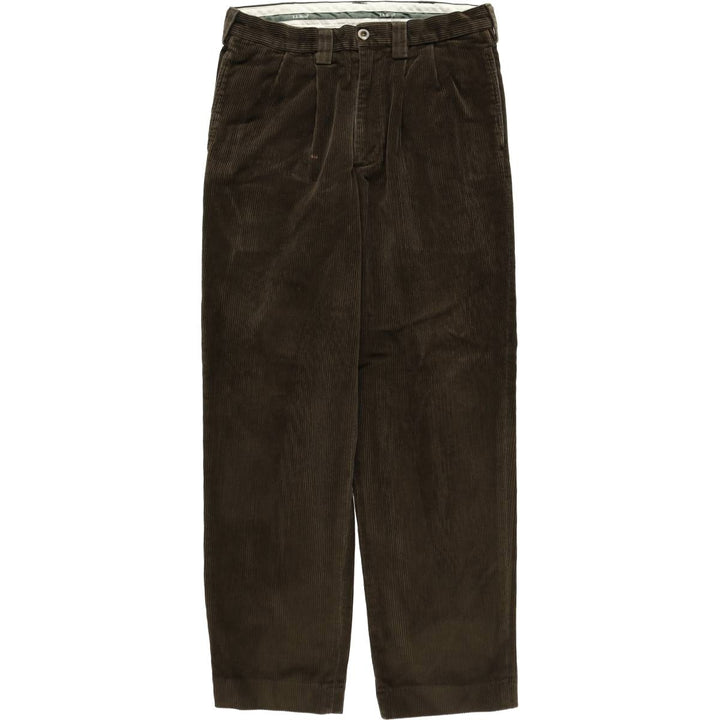 LLBean wide-wale corduroy pants with two pleats, men's size W33 (approx.) cotton Khaki type brown Vintage Second Hand