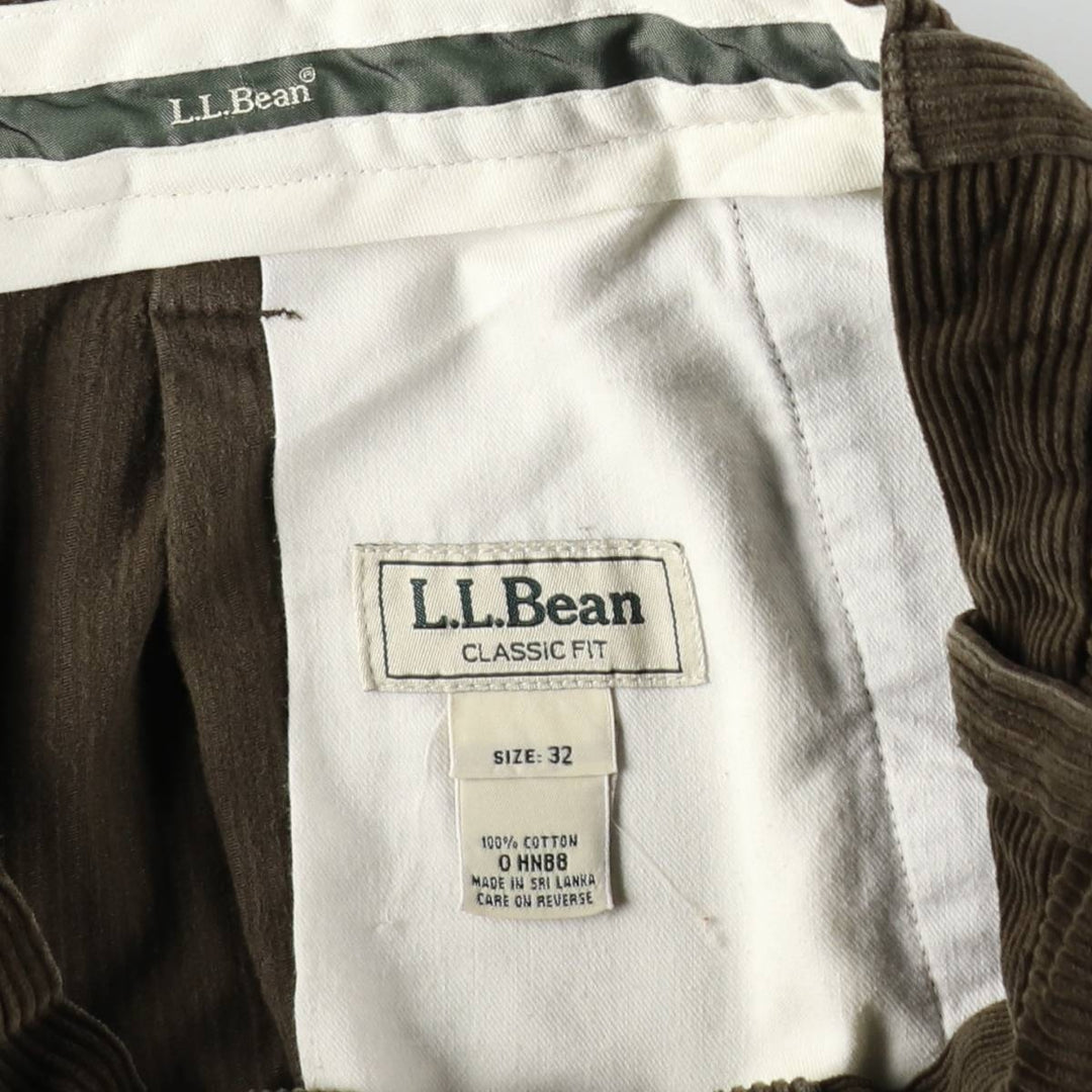 LLBean wide-wale corduroy pants with two pleats, men's size W33 (approx.) cotton Khaki type brown Vintage Second Hand
