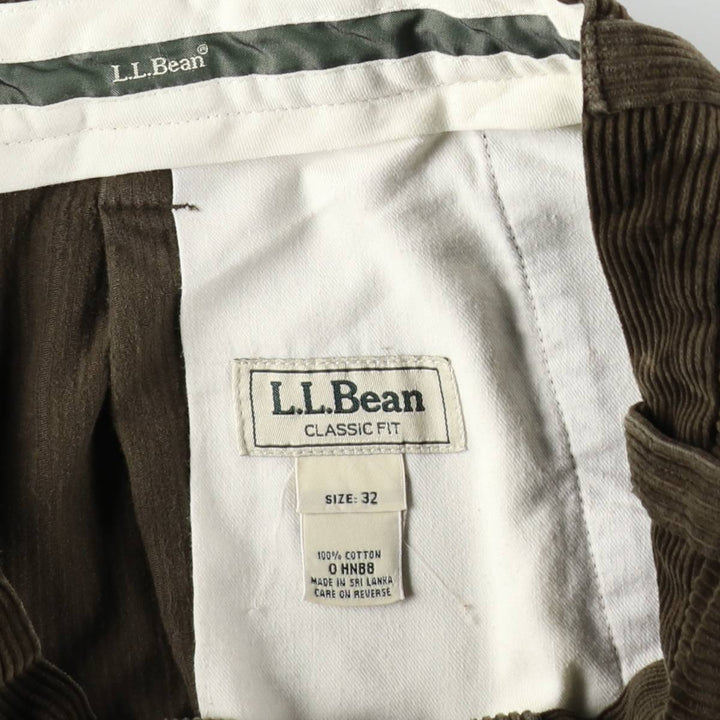 LLBean wide-wale corduroy pants with two pleats, men's size W33 (approx.) cotton Khaki type brown Vintage Second Hand