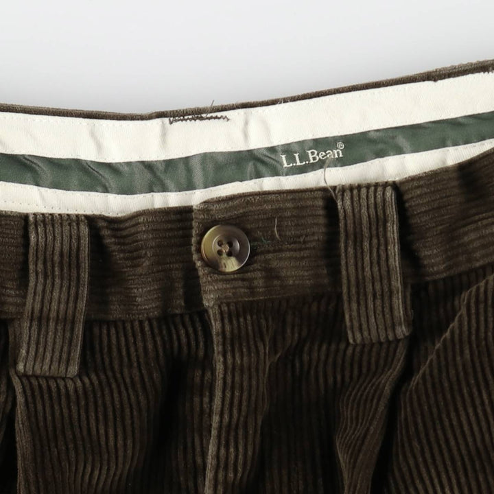 LLBean wide-wale corduroy pants with two pleats, men's size W33 (approx.) cotton Khaki type brown Vintage Second Hand