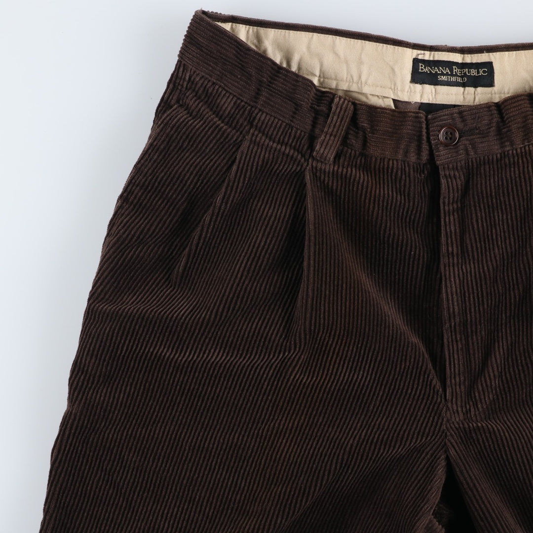 Banana Republic SMITHFIELD Two-Pleat Corduroy Pants, Men's Size W32 (approx.) cotton brown type Vintage Second Hand