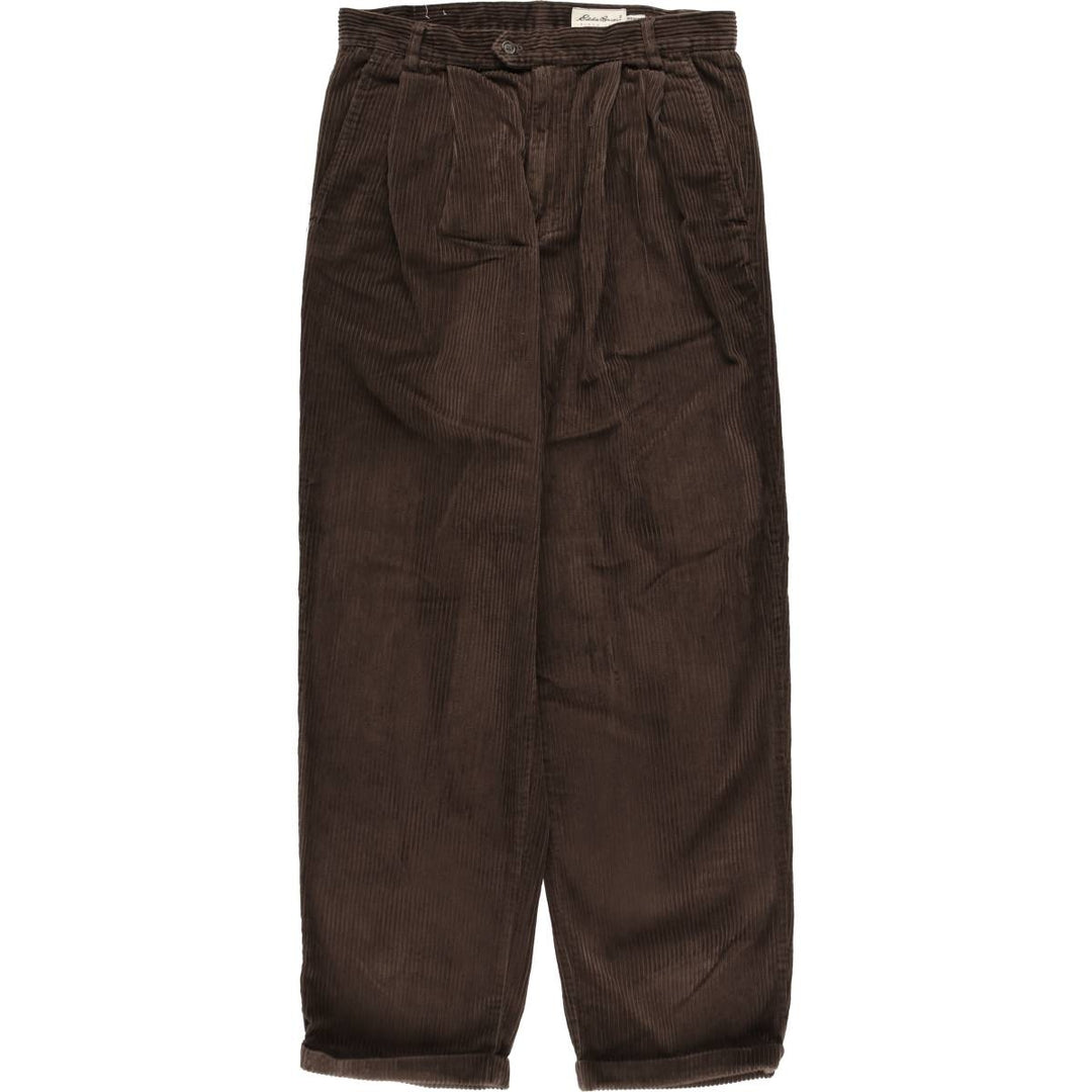 Eddie Bauer two-pleat wide-wale corduroy pants, men's size W33 (approx.) cotton brown type Vintage Second Hand