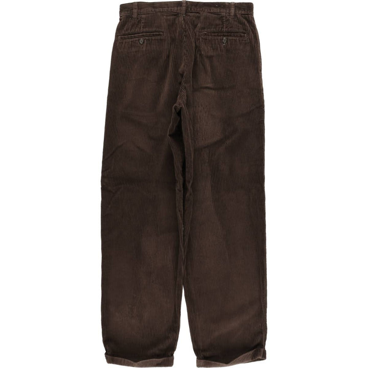 Eddie Bauer two-pleat wide-wale corduroy pants, men's size W33 (approx.) cotton brown type Vintage Second Hand