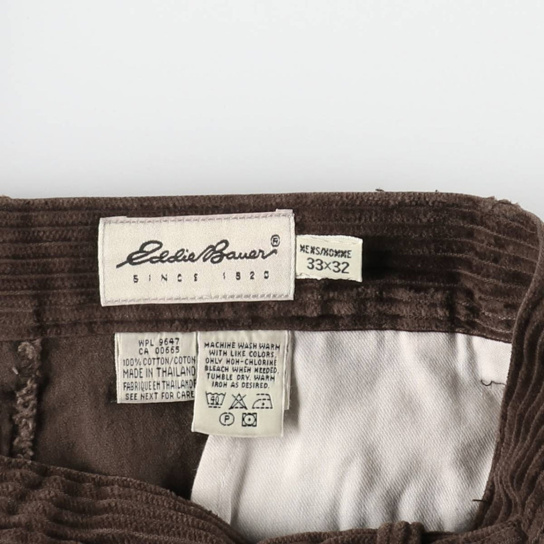 Eddie Bauer two-pleat wide-wale corduroy pants, men's size W33 (approx.) cotton brown type Vintage Second Hand