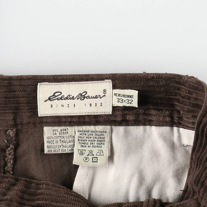 Eddie Bauer two-pleat wide-wale corduroy pants, men's size W33 (approx.) cotton brown type Vintage Second Hand