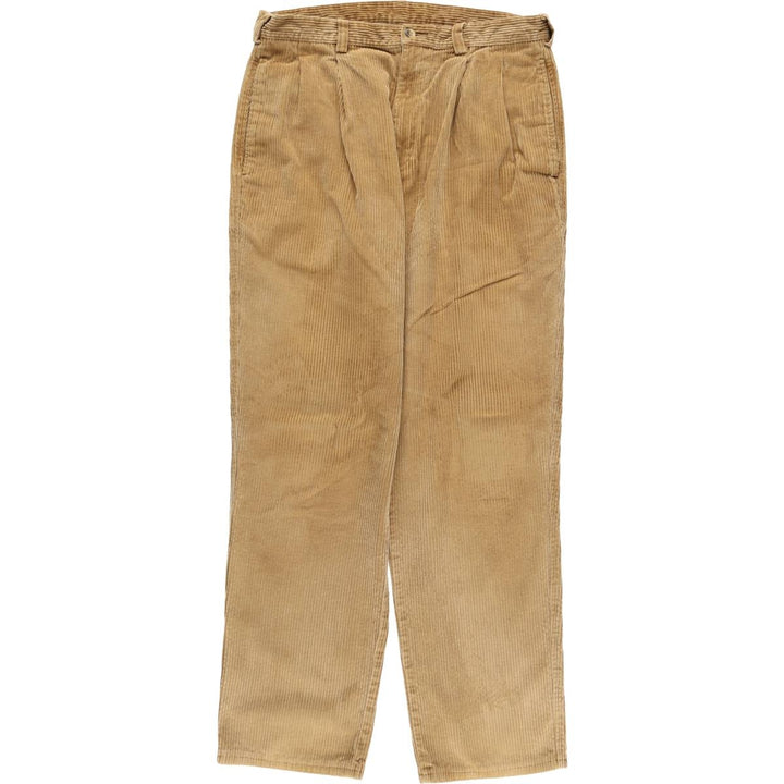 90'S Lands' End wide-wale, two-pleat corduroy pants, men's size W34 (approx.) cotton brown type Vintage Second Hand