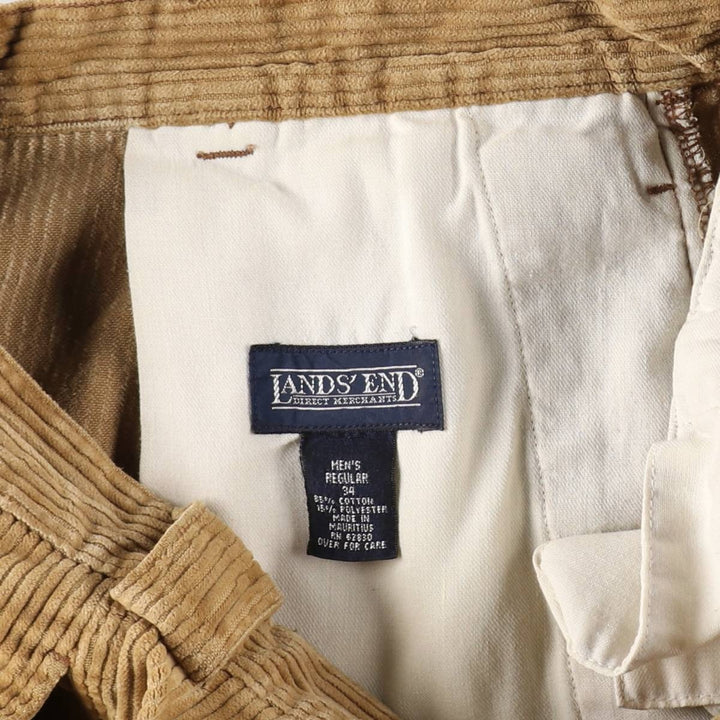 90'S Lands' End wide-wale, two-pleat corduroy pants, men's size W34 (approx.) cotton brown type Vintage Second Hand