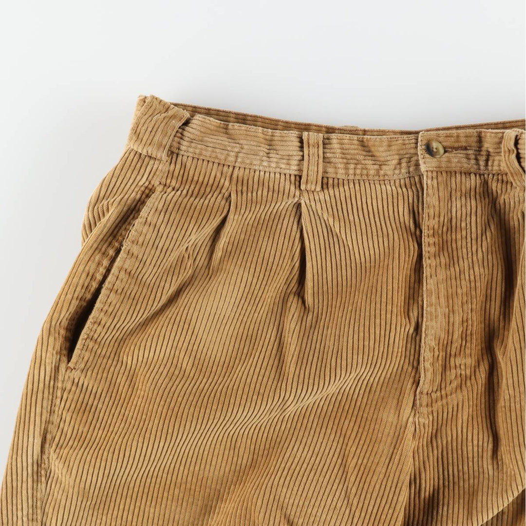 90'S Lands' End wide-wale, two-pleat corduroy pants, men's size W34 (approx.) cotton brown type Vintage Second Hand