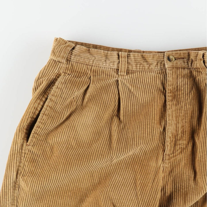 90'S Lands' End wide-wale, two-pleat corduroy pants, men's size W34 (approx.) cotton brown type Vintage Second Hand