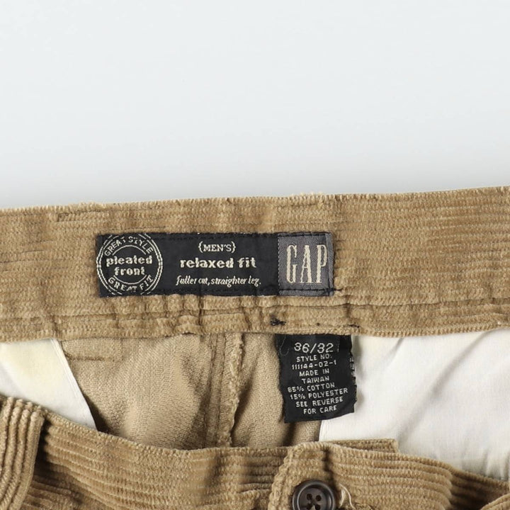 90'S GAP Relaxed Fit Two-Pleat Corduroy Pants, Men's Size W34 (approx.), Vintage cotton Beige type Vintage Second Hand