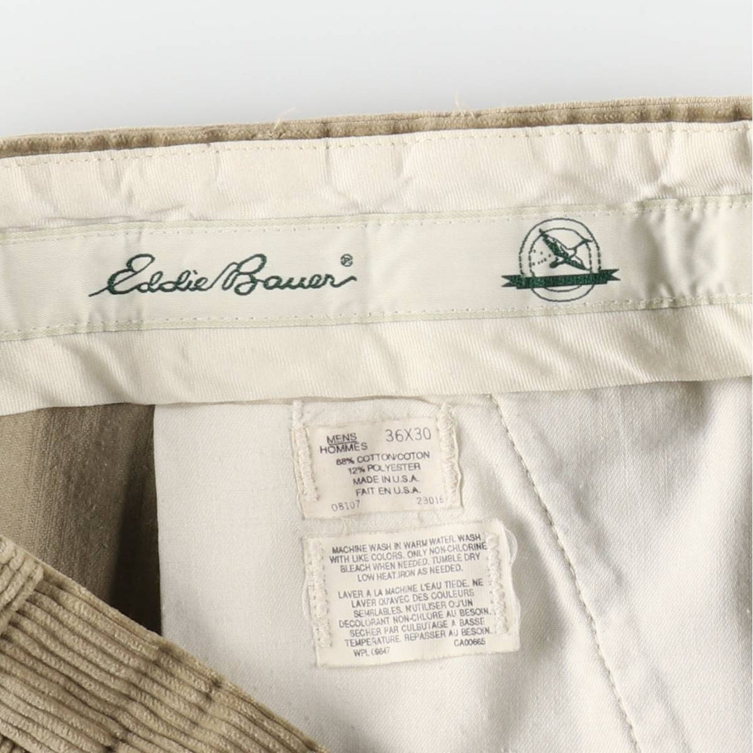 1990'S Eddie Bauer wide-wale corduroy pants with two pleats, made in the USA, men's size W36 (approx.) cotton brown type Vintage Second Hand