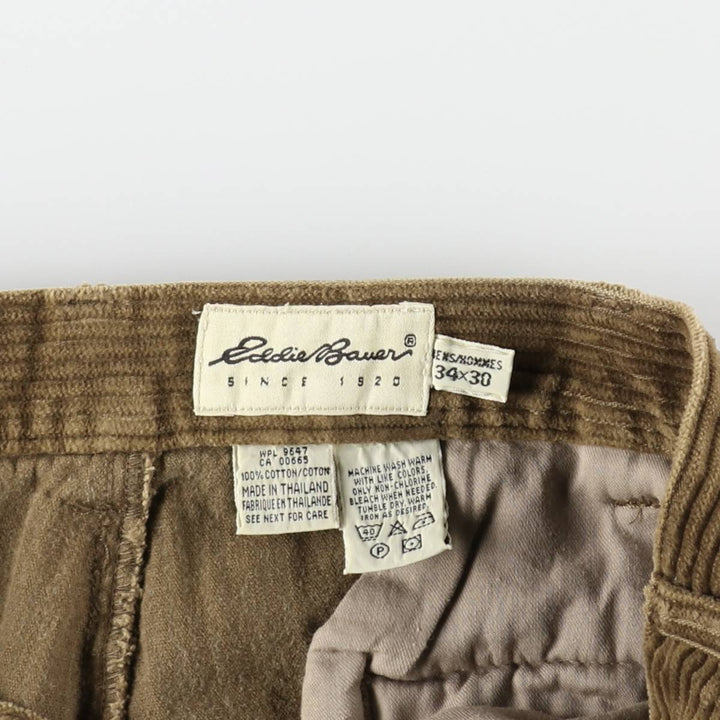 Eddie Bauer Two-Puck Wide-Rib Corduroy Pants, Men's Size 34 cotton brown type Vintage Second Hand