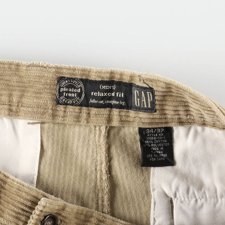 ELLOT Two-Pleat Corduroy Pants, Men's Size W34 (approx.) cotton Khaki type sage green Vintage Second Hand