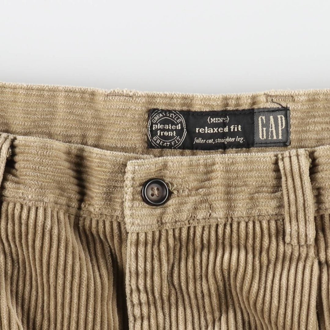 ELLOT Two-Pleat Corduroy Pants, Men's Size W34 (approx.) cotton Khaki type sage green Vintage Second Hand