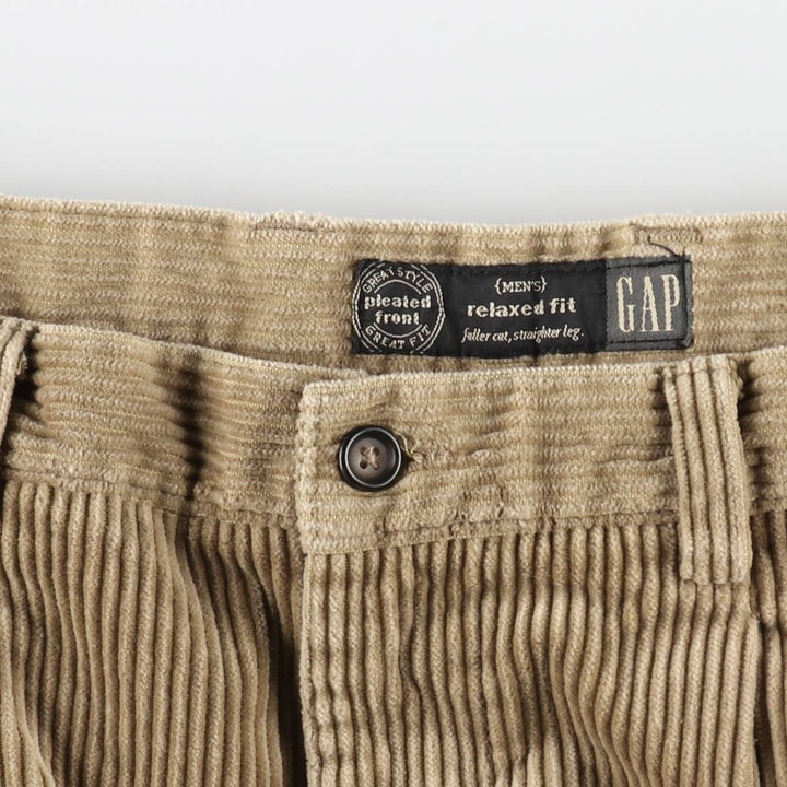 ELLOT Two-Pleat Corduroy Pants, Men's Size W34 (approx.) cotton Khaki type sage green Vintage Second Hand