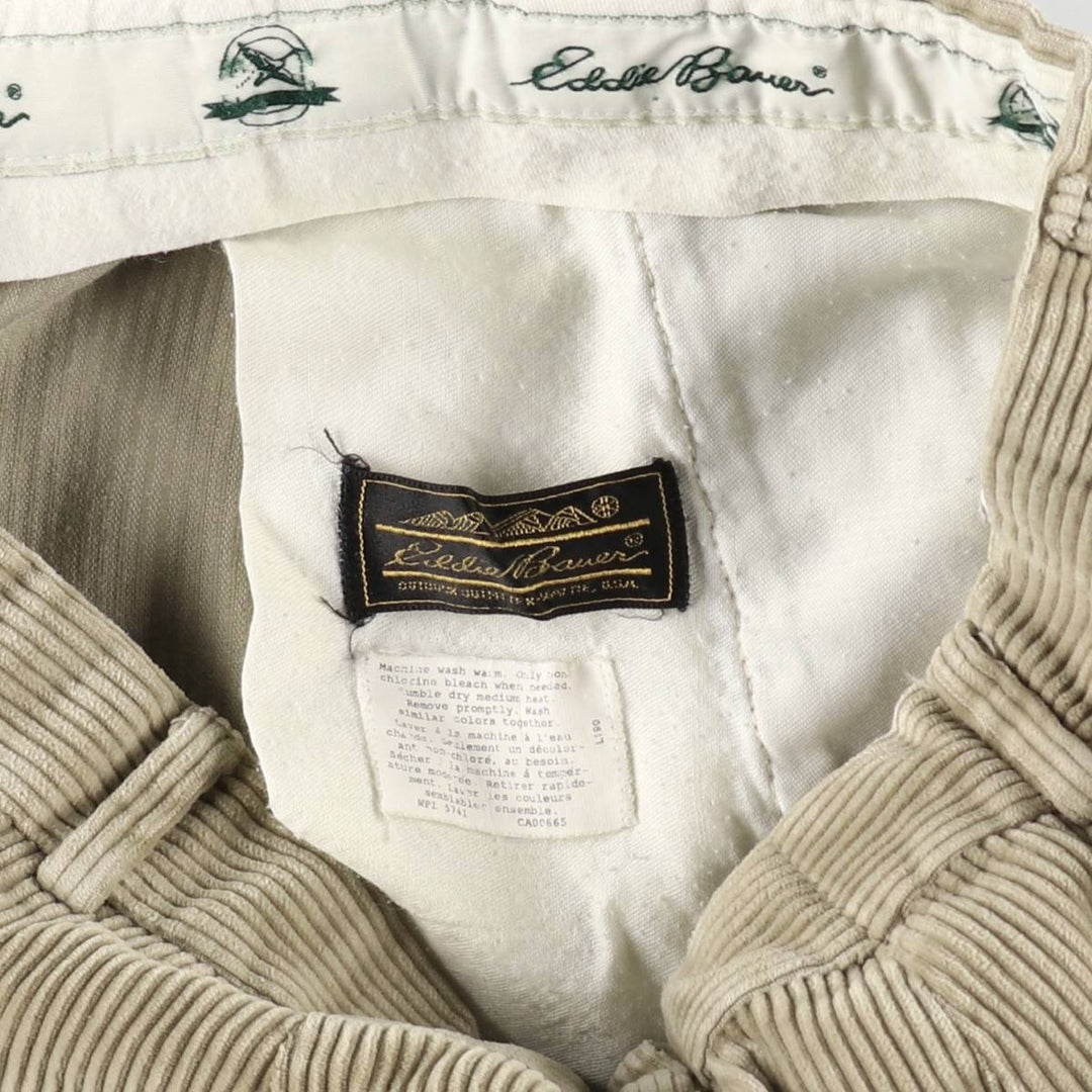 80s-90'S Eddie Bauer black tag, two-pleat, wide-wale corduroy pants, men's size W30 (approx.) cotton Beige type Vintage Second Hand